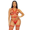 LEG AVENUE - KINK - HARNAIS CLOUTÉ O-RING TEDDY - ROUGE