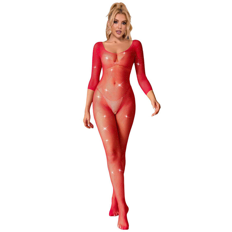 SUBBLIME - 952419 BODYSTOCKING RÉSILLE AVEC LOSANGES MANCHES LONGUES ROUGE