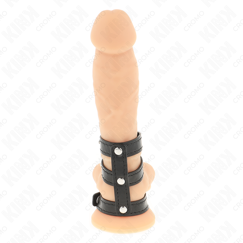 KINK - ANNEAU PÉNIS EN CUIR TRIPLE AVEC FERMETURE À PRESSION