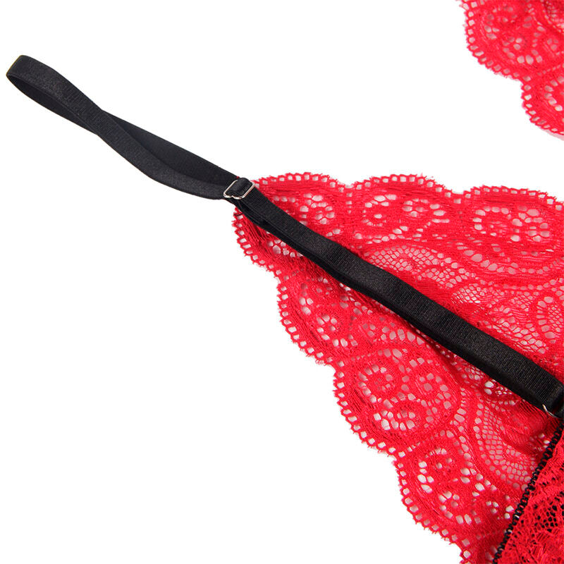 SUBBLIME - 953898 CHEMISIER DE NUIT EN SOIE ET DENTELLE + CULOTTE ROUGE