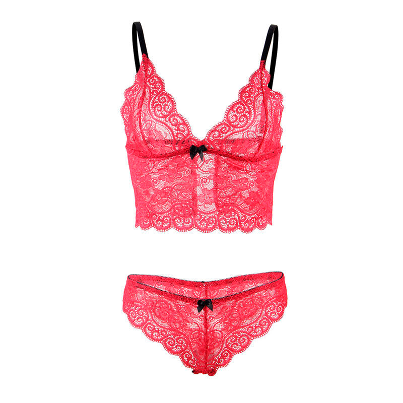 SUBBLIME - 953898 CHEMISIER DE NUIT EN SOIE ET DENTELLE + CULOTTE ROUGE