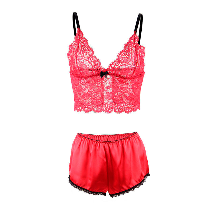 SUBBLIME - 953898 CHEMISIER DE NUIT EN SOIE ET DENTELLE + CULOTTE ROUGE