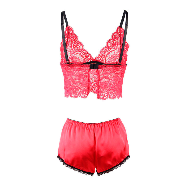 SUBBLIME - 953898 CHEMISIER DE NUIT EN SOIE ET DENTELLE + CULOTTE ROUGE