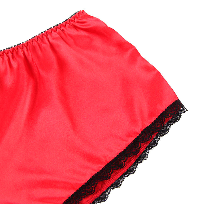 SUBBLIME - 953898 CHEMISIER DE NUIT EN SOIE ET DENTELLE + CULOTTE ROUGE