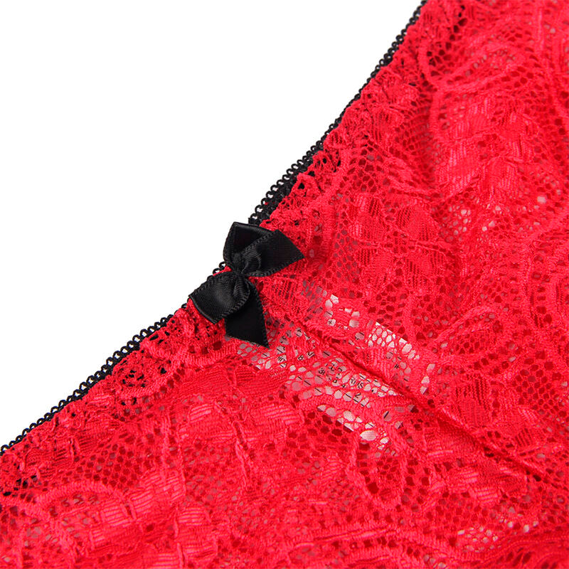SUBBLIME - 953904 CHEMISIER DE NUIT EN SOIE ET DENTELLE + CULOTTE ROUGE
