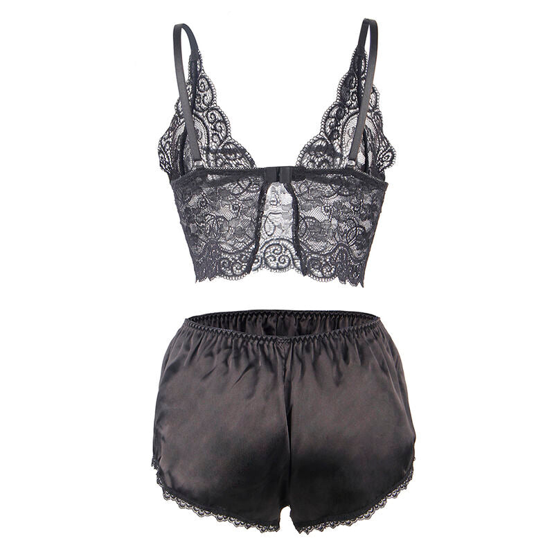 SUBBLIME - 953911 CHEMISIER DE NUIT EN SOIE ET DENTELLE + CULOTTE NOIRE