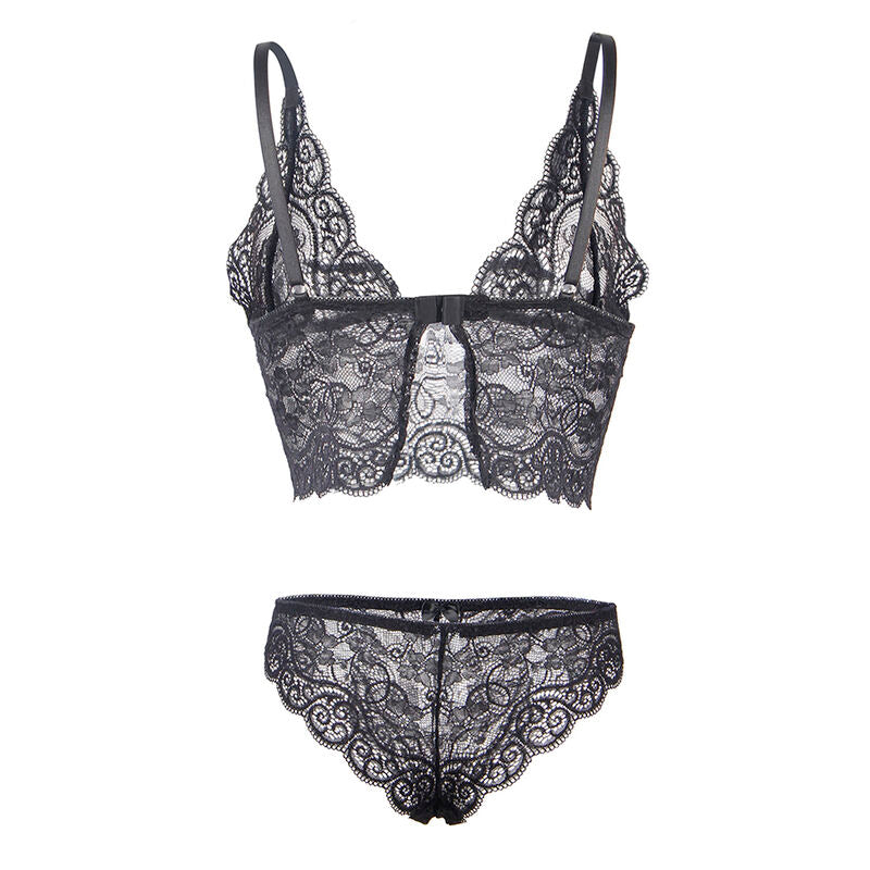 SUBBLIME - 953911 CHEMISIER DE NUIT EN SOIE ET DENTELLE + CULOTTE NOIRE