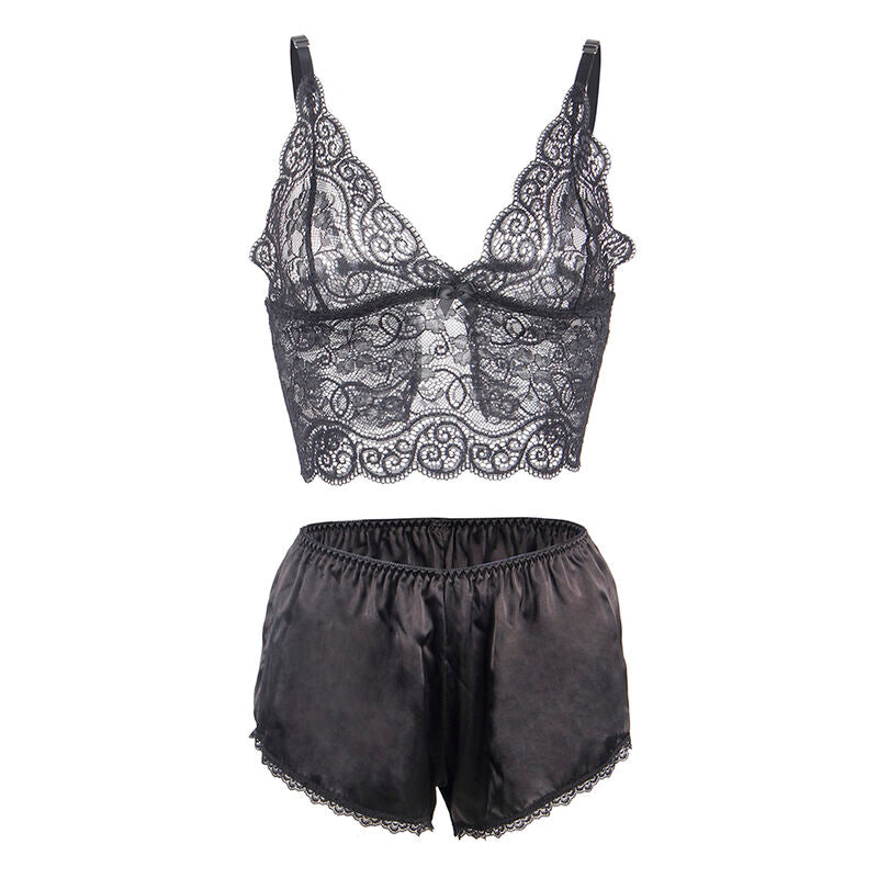 SUBBLIME - 953911 CHEMISIER DE NUIT EN SOIE ET DENTELLE + CULOTTE NOIRE