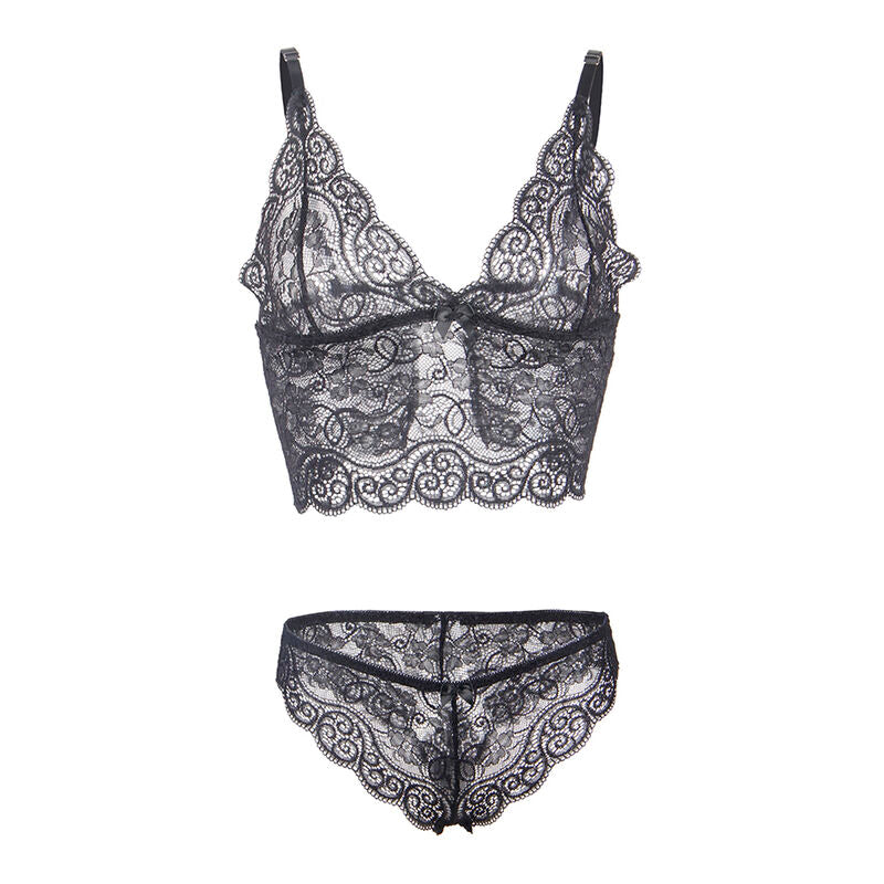 SUBBLIME - 953928 CHEMISIER DE NUIT EN SOIE ET DENTELLE + CULOTTE NOIRE