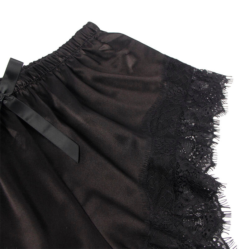 SUBBLIME - 953935 CHEMISE DE NUIT DÉCONTRACTÉE EN SOIE + PANTALON EN DENTELLE NOIR