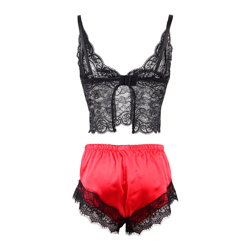 SUBBLIME - 953959 CHEMISE DE NUIT DÉCONTRACTÉE EN SOIE + PANTALON EN DENTELLE NOIR/ROUGE