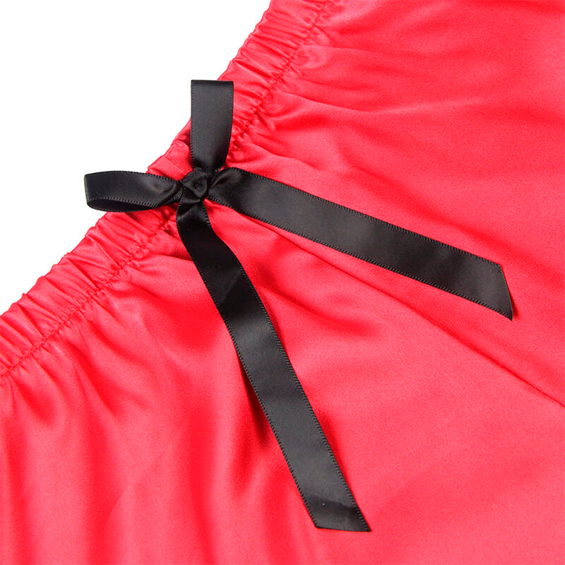 SUBBLIME - 953959 CHEMISE DE NUIT DÉCONTRACTÉE EN SOIE + PANTALON EN DENTELLE NOIR/ROUGE