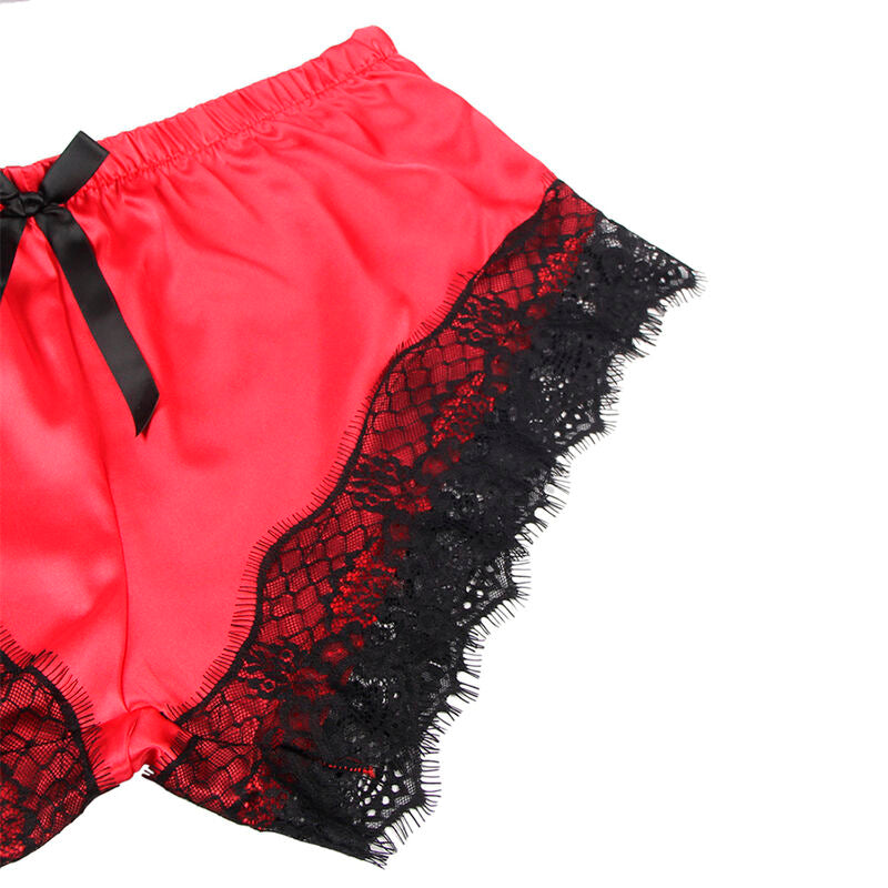 SUBBLIME - 953966 CHEMISE DE NUIT DÉCONTRACTÉE EN SOIE + PANTALON EN DENTELLE NOIR/ROUGE