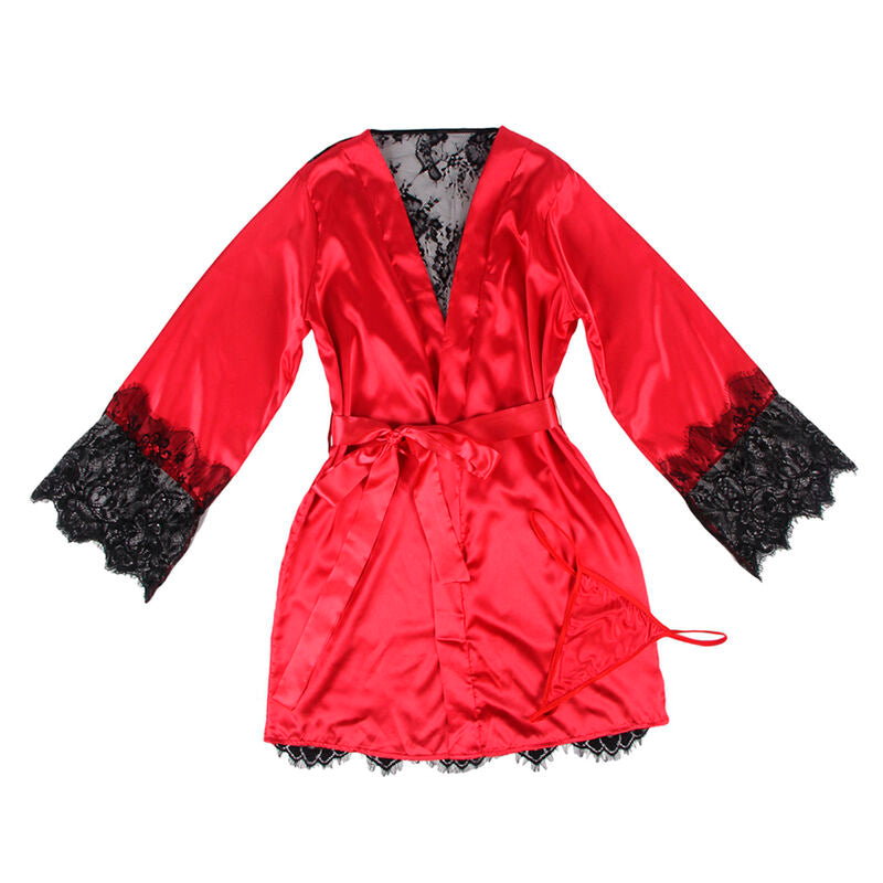 SUBBLIME - 954017 CARACO DOS TRANSPARENT EN DENTELLE + STRING ROUGE/NOIR