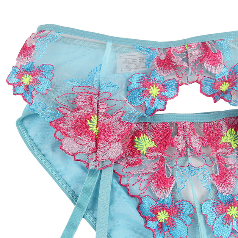SUBBLIME - 954109 SOUTIEN-GORGE + CULOTTE AVEC PORTE-JARRETELLES MOTIF FLORAL BLEU
