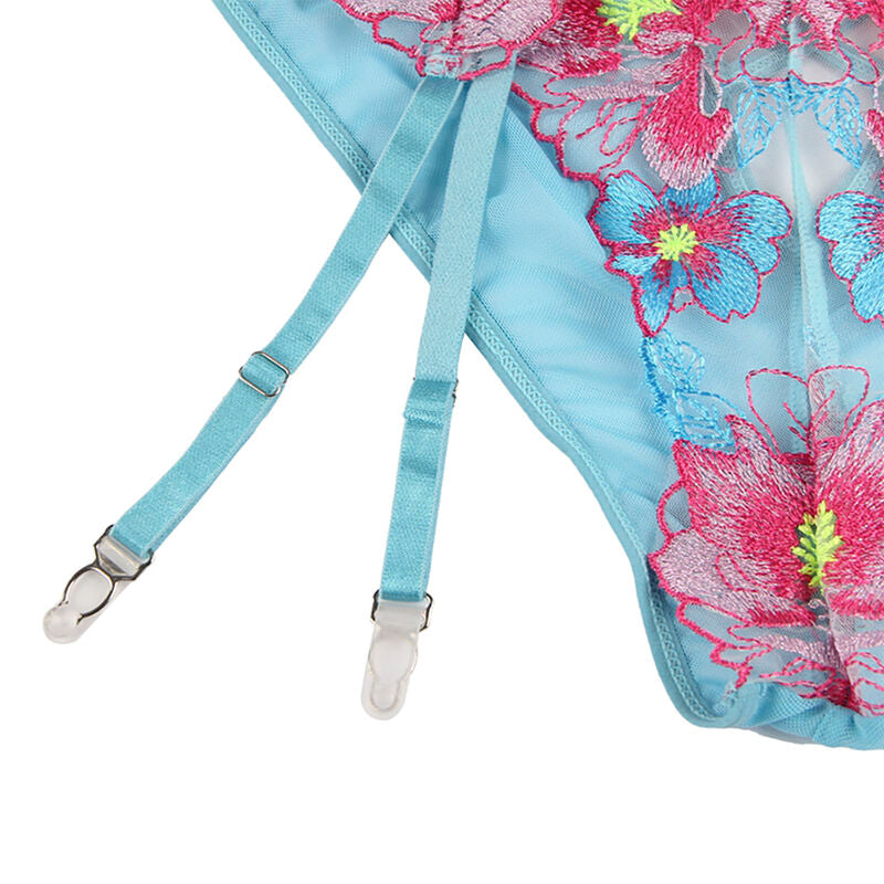 SUBBLIME - 954116 SOUTIEN-GORGE + CULOTTE AVEC PORTE-JARRETELLES MOTIF FLORAL BLEU