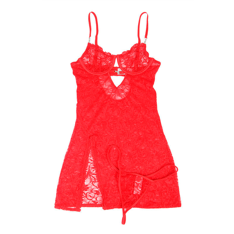 SUBBLIME - 954208 BABYDOLL EN DENTELLE À BRETELLES RÉGLABLES ROUGE