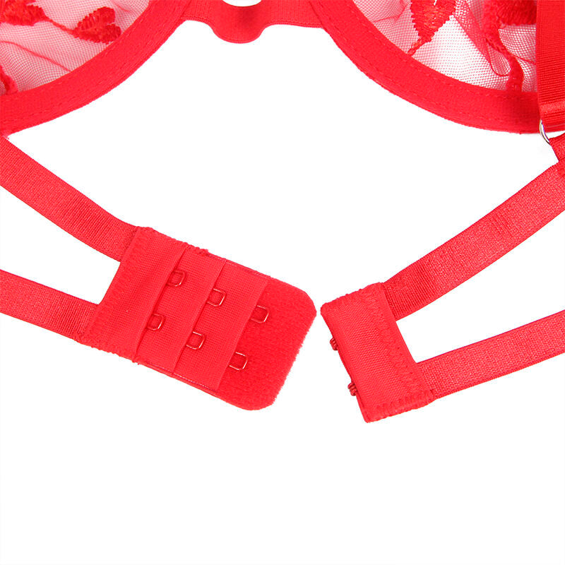 SUBBLIME - 954321 SOUTIEN-GORGE + STRING + PORTE-JARRETELLES IMPRIMÉ COEUR ROUGE