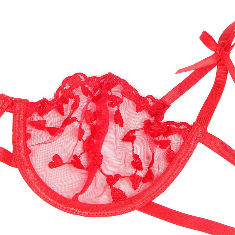 SUBBLIME - 954338 SOUTIEN-GORGE + STRING + PORTE-JARRETELLES IMPRIMÉ COEUR ROUGE