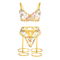 SUBBLIME - 954345 SOUTIEN-GORGE + STRING + PORTE-JARRETELLES MOTIF FLORAL JAUNE
