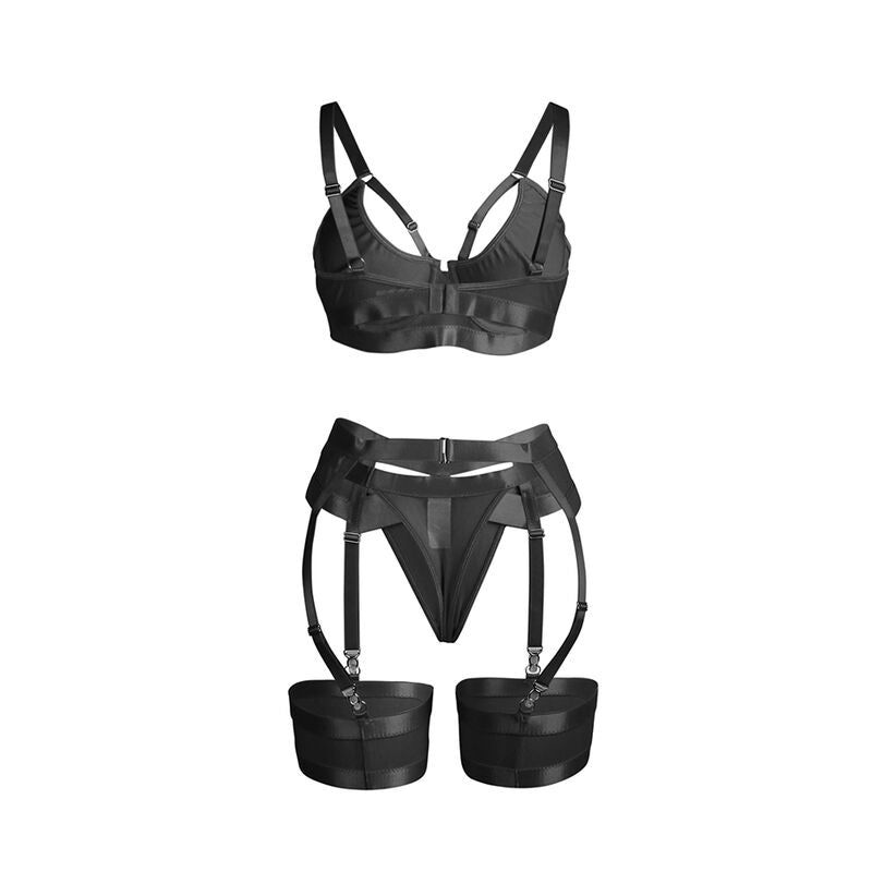 SUBBLIME - 955236 ENSEMBLE SOUTIEN-GORGE BONDAGE NOIR AVEC JARRETELLE