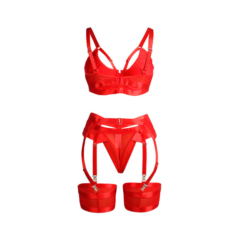 SUBBLIME - 955250 ENSEMBLE SOUTIEN-GORGE BONDAGE ROUGE AVEC JARRETELLES