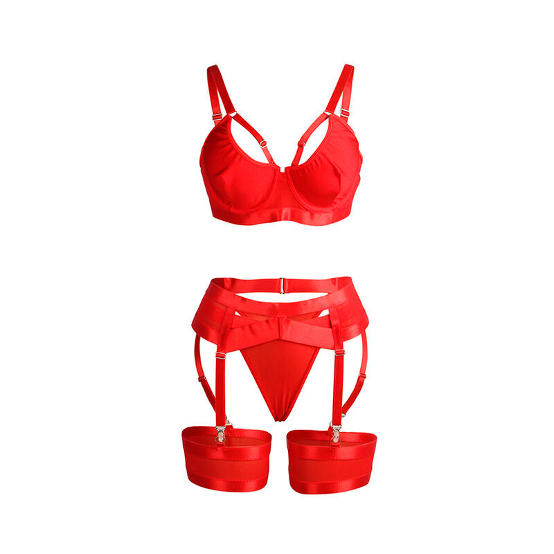 SUBBLIME - 955267 ENSEMBLE SOUTIEN-GORGE BONDAGE ROUGE AVEC JARRETELLE