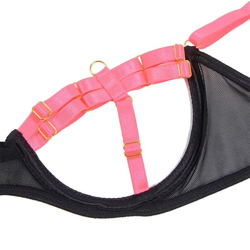 SUBBLIME - 955298 ENSEMBLE SOUTIEN-GORGE AVEC COLLIER ET DÉTAILS DE JAMBES ROSE FLUORESCENT
