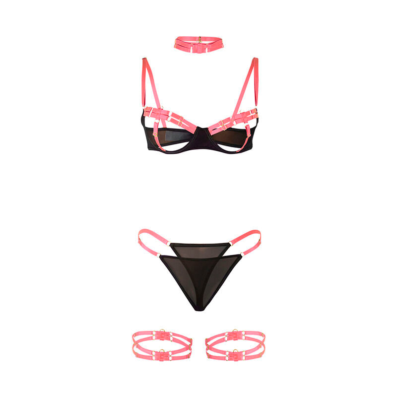 SUBBLIME - 955298 ENSEMBLE SOUTIEN-GORGE AVEC COLLIER ET DÉTAILS DE JAMBES ROSE FLUORESCENT