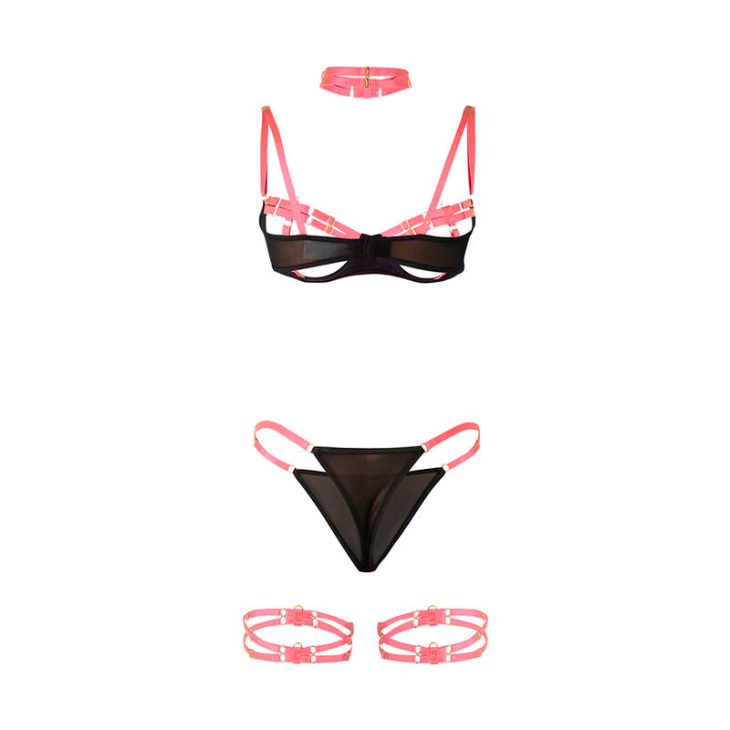 SUBBLIME - 955304 ENSEMBLE SOUTIEN-GORGE AVEC COLLIER ET DÉTAILS DE JAMBES ROSE FLUORESCENT