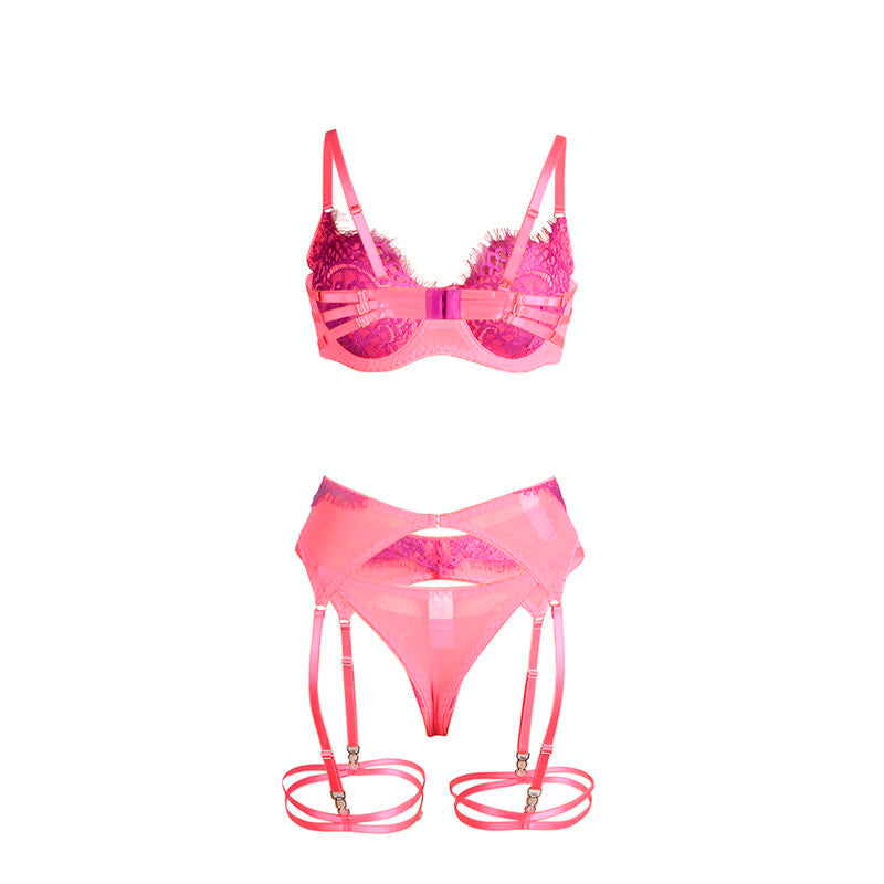 SUBBLIME - 955359 ENSEMBLE SOUTIEN-GORGE AVEC DENTELLE ET LIENS JARRETELLES ROSE ET VIOLET