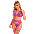 SUBBLIME - 955366 ENSEMBLE SOUTIEN-GORGE AVEC LIGNES DE DENTELLE ET JARRETELLES ROSE ET VIOLET