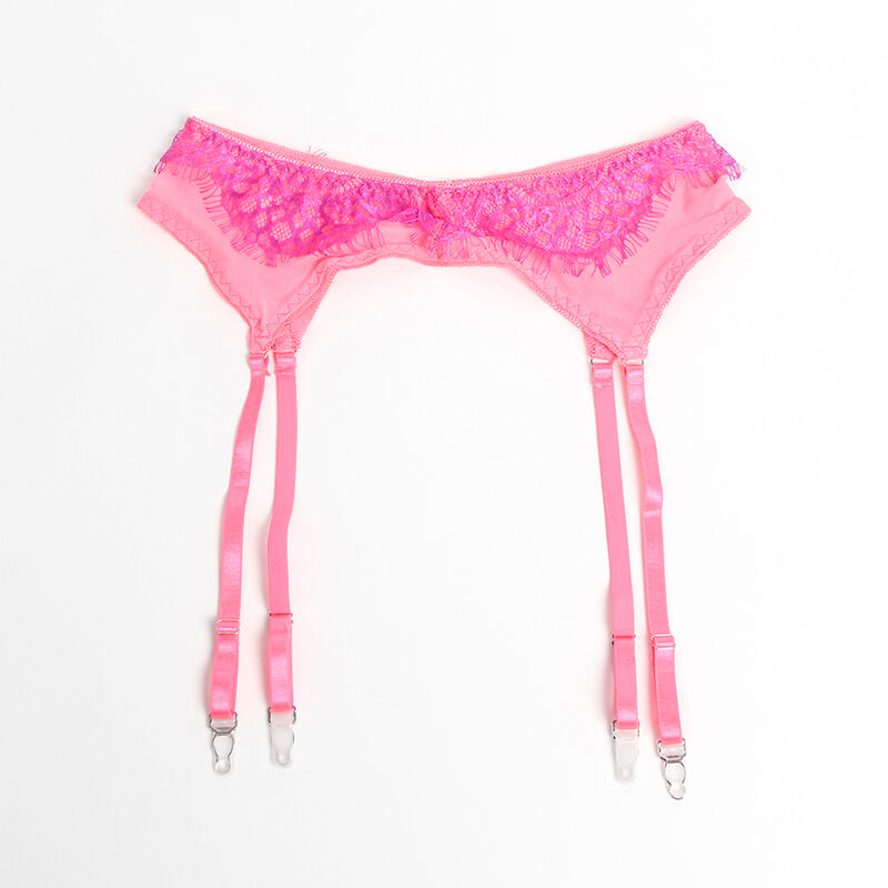 SUBBLIME - 955366 ENSEMBLE SOUTIEN-GORGE AVEC LIGNES DE DENTELLE ET JARRETELLES ROSE ET VIOLET