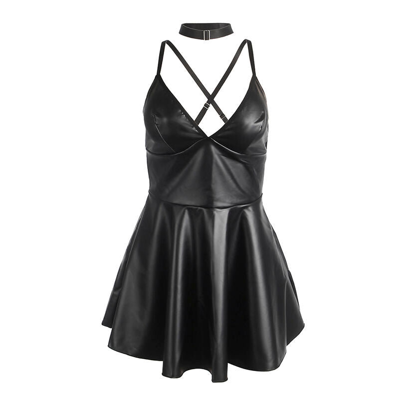 SUBBLIME - 955380 ROBE À BRETELLES EN CUIR NOIR