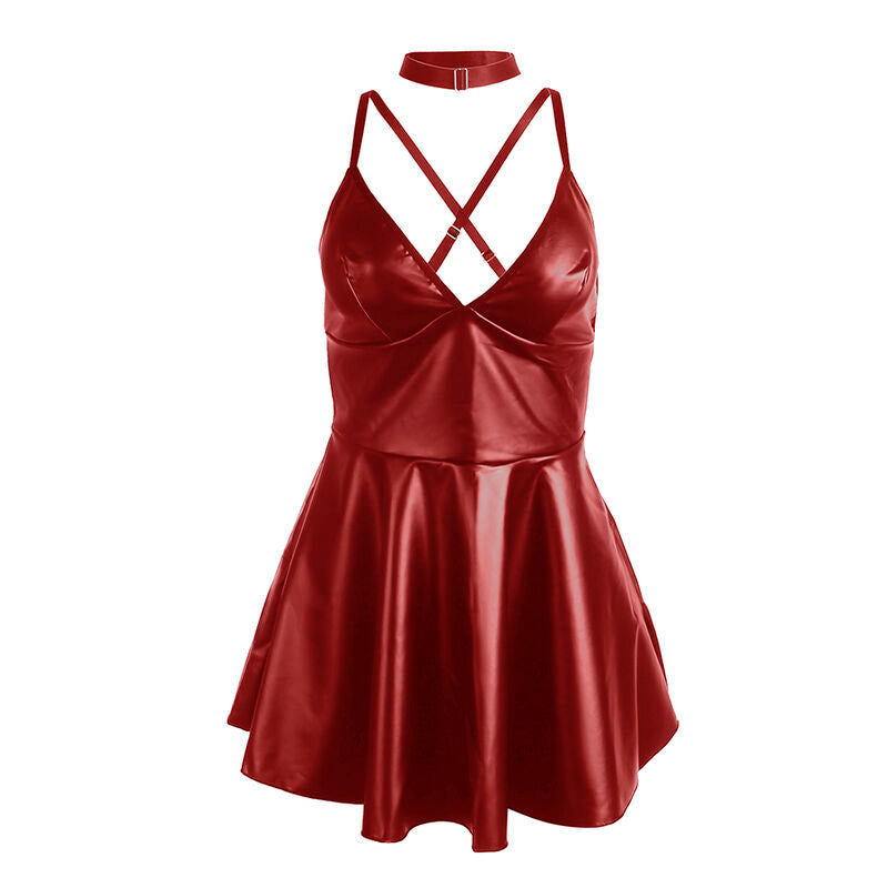 SUBBLIME - 955403 ROBE À BRETELLES EN CUIR BORDEAUX