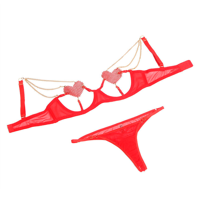 SUBBLIME - 955519 ENSEMBLE SOUTIEN-GORGE AVEC CHAÎNES ET COEUR EN MAILLE ROUGE