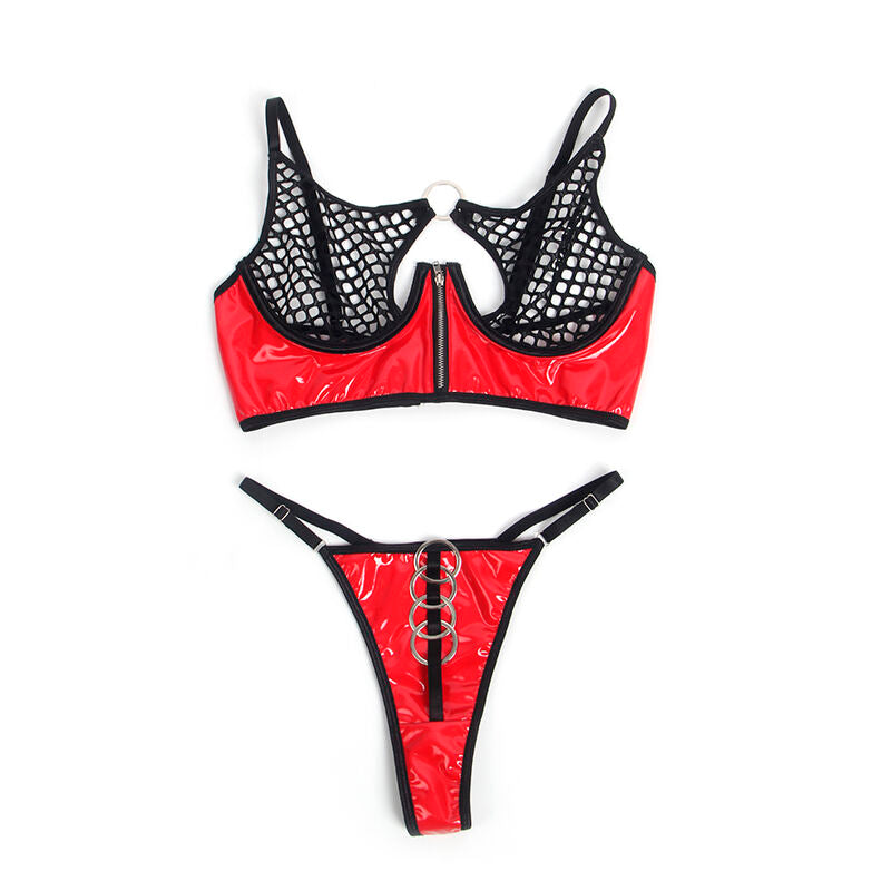 SUBBLIME - 955533 ENSEMBLE SOUTIEN-GORGE À FERMETURE ÉCLAIR EN CUIR VERNI ROUGE