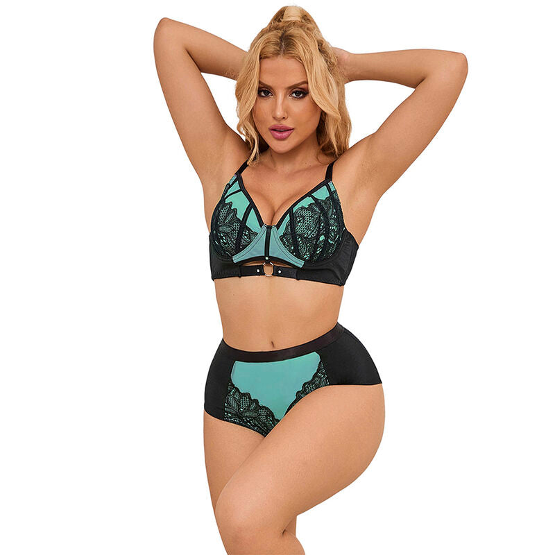 SUBBLIME - 955557 ENSEMBLE SOUTIEN-GORGE EN CUIR VERNI VERT AVEC FERMETURE ÉCLAIR