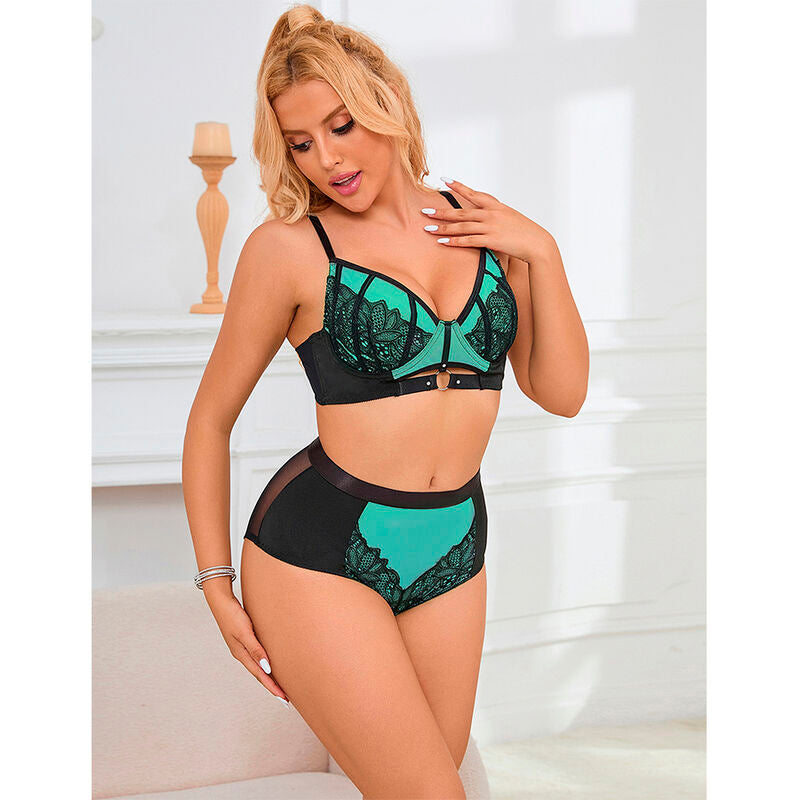 SUBBLIME - 955557 ENSEMBLE SOUTIEN-GORGE EN CUIR VERNI VERT AVEC FERMETURE ÉCLAIR