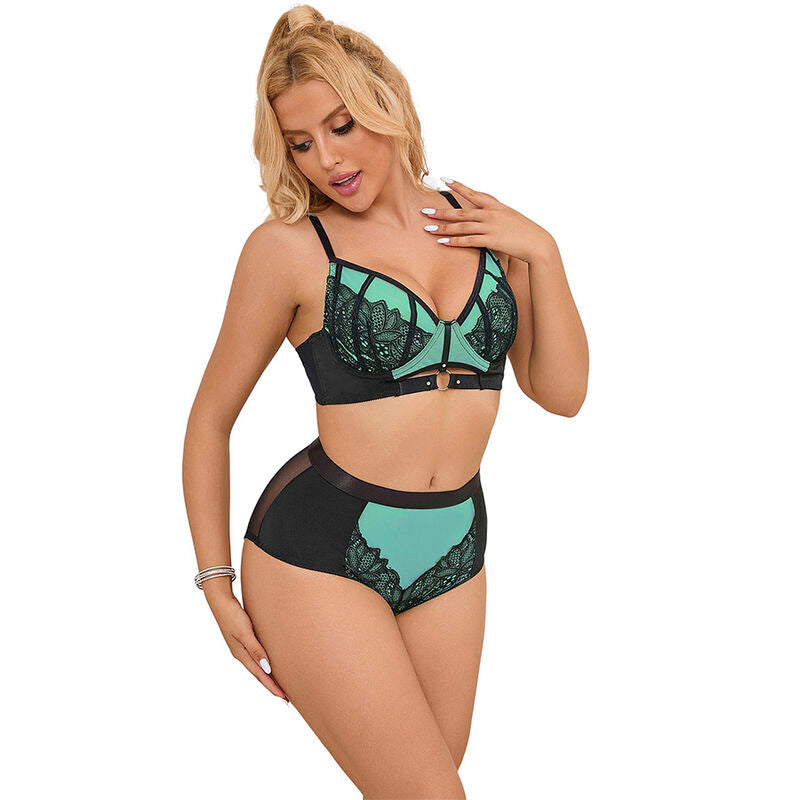 SUBBLIME - 955557 ENSEMBLE SOUTIEN-GORGE EN CUIR VERNI VERT AVEC FERMETURE ÉCLAIR