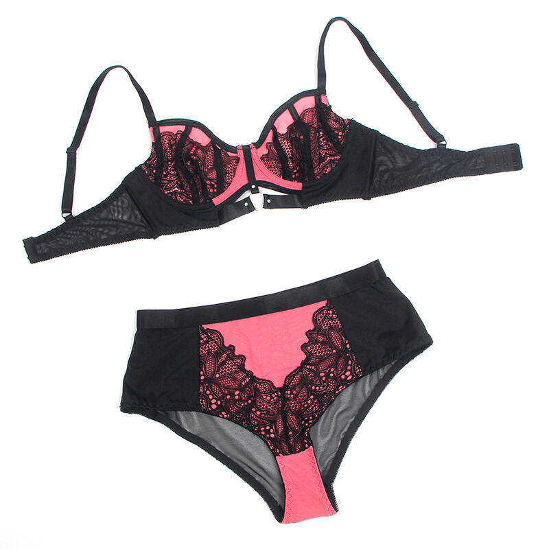 SUBBLIME - 955571 ENSEMBLE SOUTIEN-GORGE EN CUIR VERNI ROSE AVEC FERMETURE ÉCLAIR