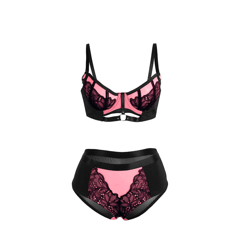 SUBBLIME - 955588 ENSEMBLE SOUTIEN-GORGE EN CUIR VERNI ROSE AVEC FERMETURE ÉCLAIR