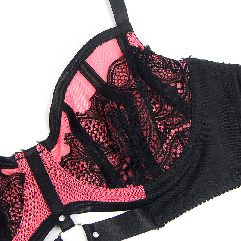SUBBLIME - 955588 ENSEMBLE SOUTIEN-GORGE EN CUIR VERNI ROSE AVEC FERMETURE ÉCLAIR