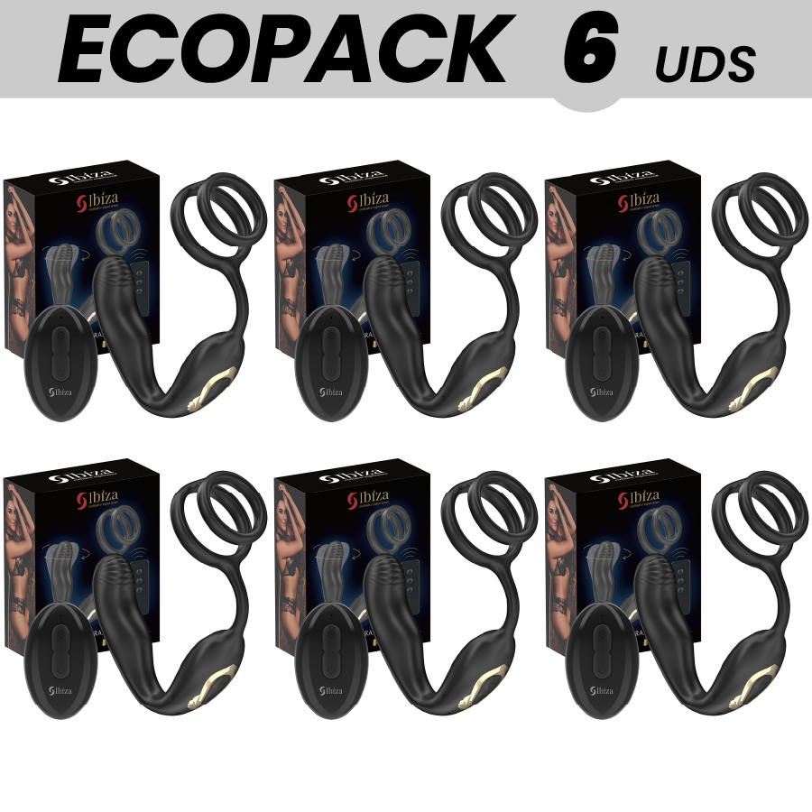 ECOPACKS 6 UNITÉS - IBIZA WIGGLE PLUG ANAL ROTATIF TÉLÉCOMMANDÉ AVEC VIBRATION PÉRINÉALE ET ANNEAUX AMÉLIORANT LE PÉNIS