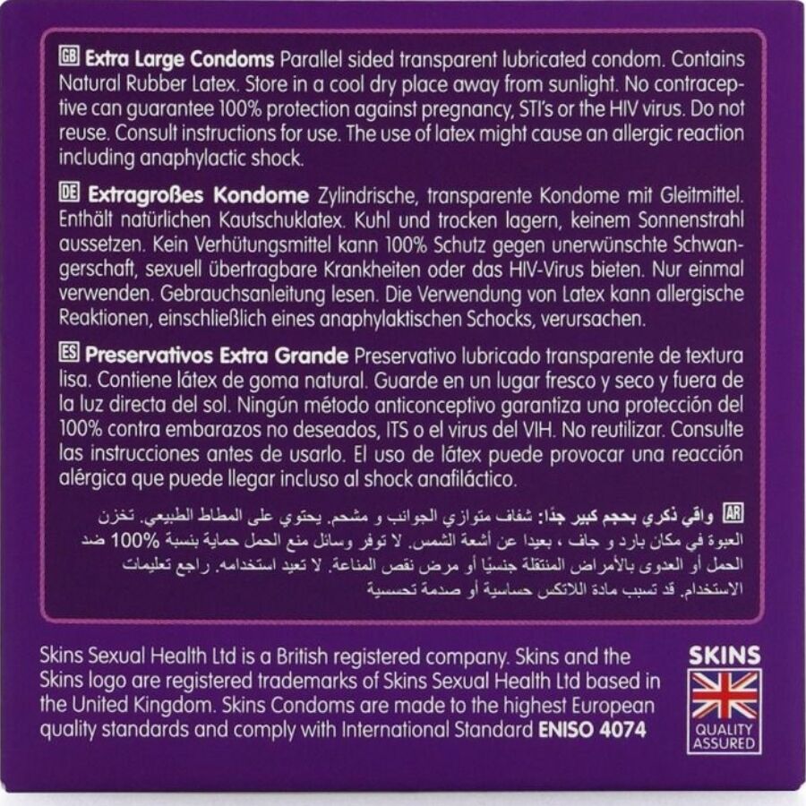 SKINS - PACK DE 4 PRÉSERVATIFS EXTRA LARGES PREMIUM