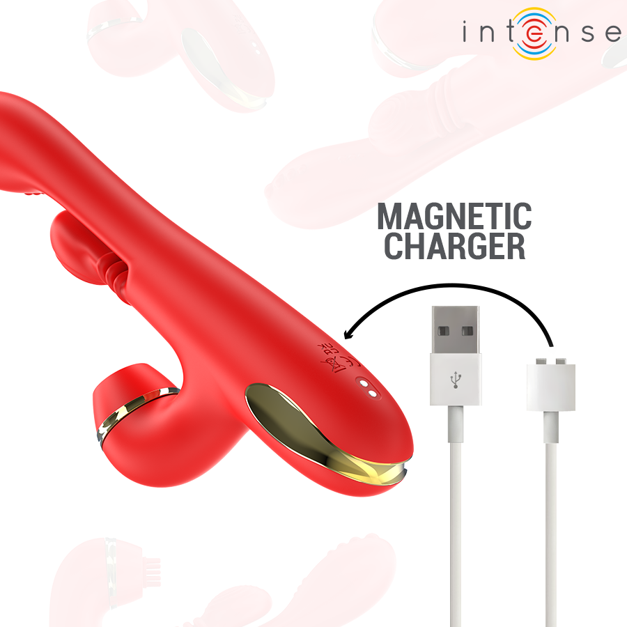 INTENSE - STIMULATEUR DE CLITORIS MULTIFONCTION KATY 4 TÊTES INTERCHANGEABLES ROUGE
