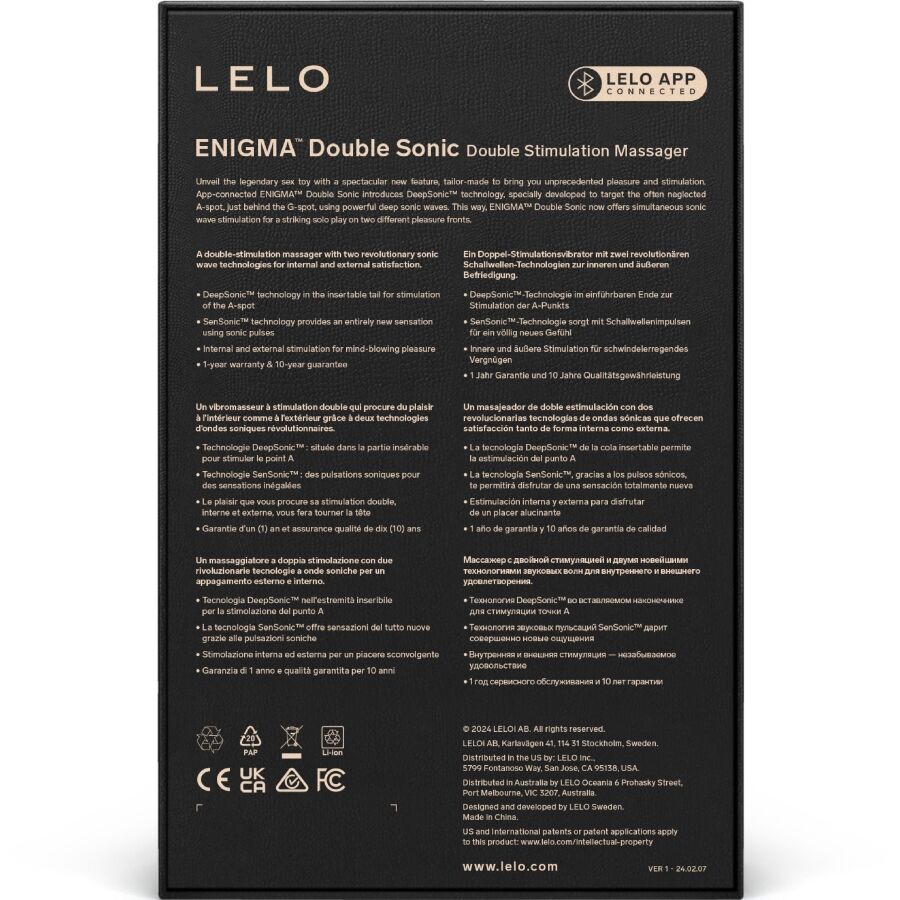 LELO - ENIGMA DOUBLE VIBRATEUR SONIC POINT G NOIR
