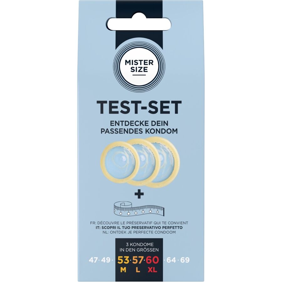 MISTER SIZE - KIT DE TEST : 3 PRÉSERVATIFS DE TAILLES DIFFÉRENTES + MÉLANGE À POINTS