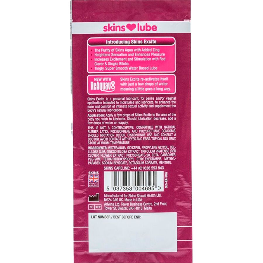 SKINS - EXCITE LUBRIFIANT À BASE D'EAU DOSE UNIQUE 5 ML