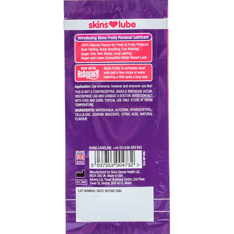 SKINS - LUBRIFIANT FRUITÉ À BASE D'EAU MANGUE ET FRUIT DE LA PASSION DOSE UNIQUE 5 ML